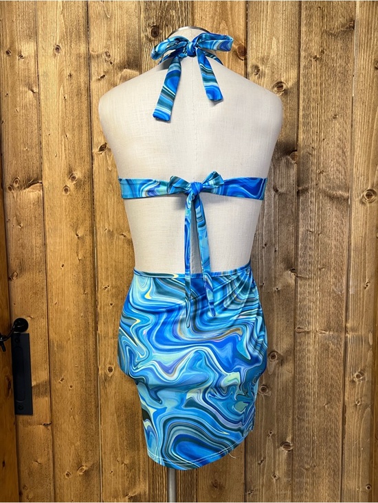 Unbranded Small Blue Psychedelic Halter Cutout Mini Dress Rave Festival - Picture 4 of 7